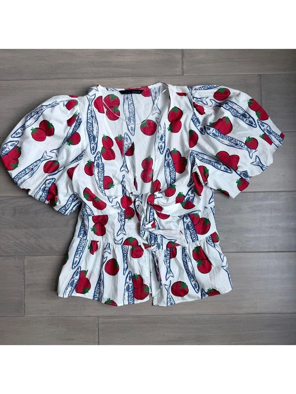 Zara White Cotton Peplum TopPuff Sleeves Size S